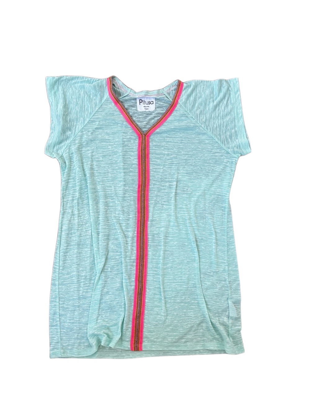 Pitusa Mint Kids Dress with Neon Pink & Multi Trim